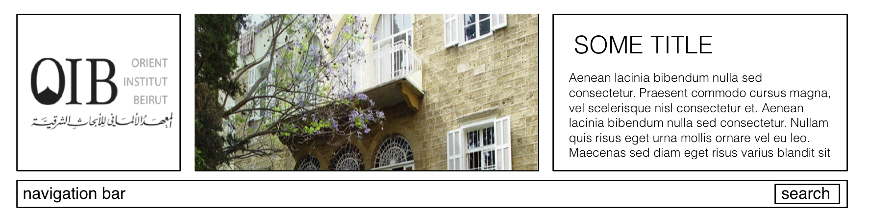 schematic mock-up of header and horizontal navigation bar