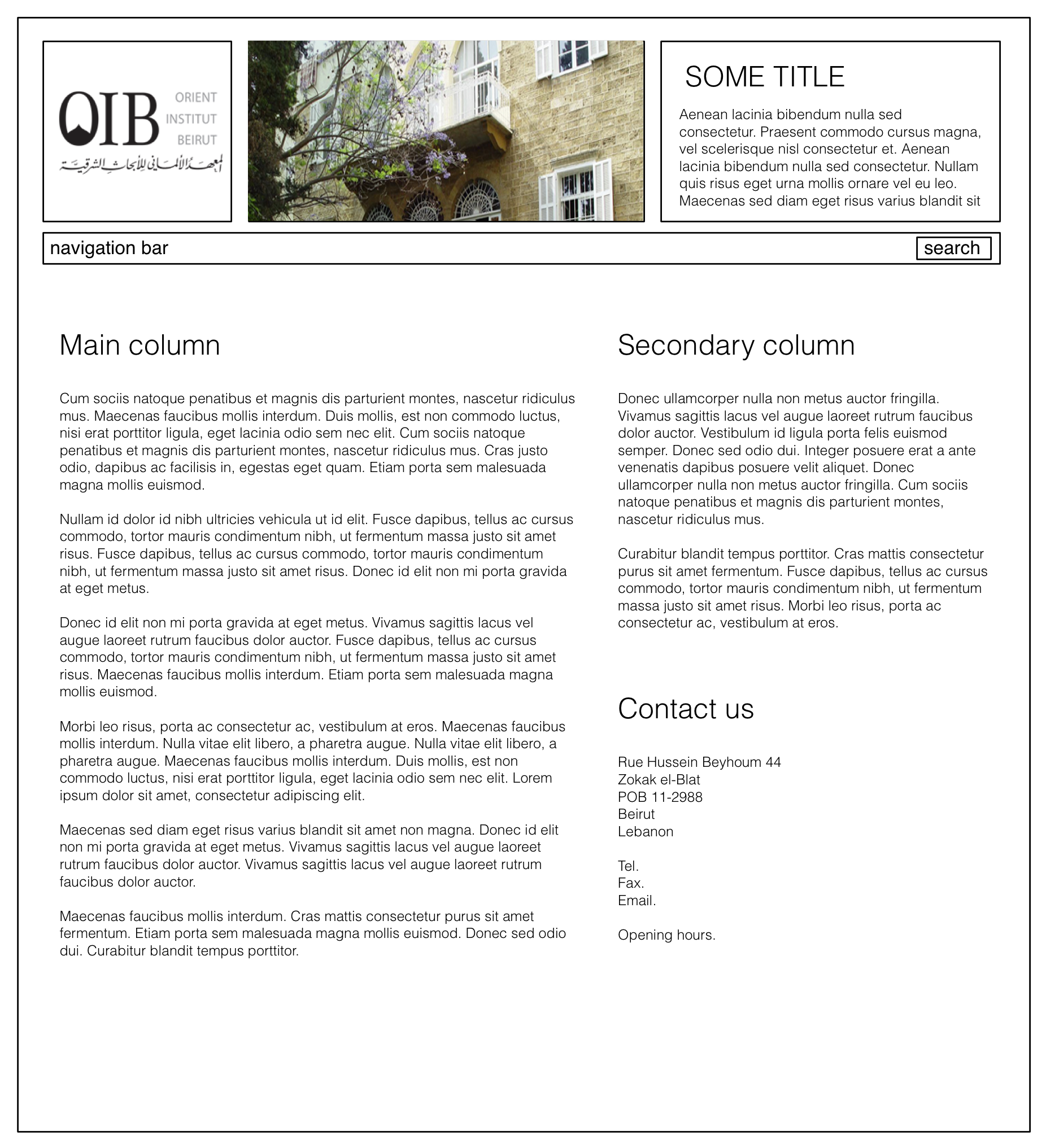 schematic mock-up of a the landing page