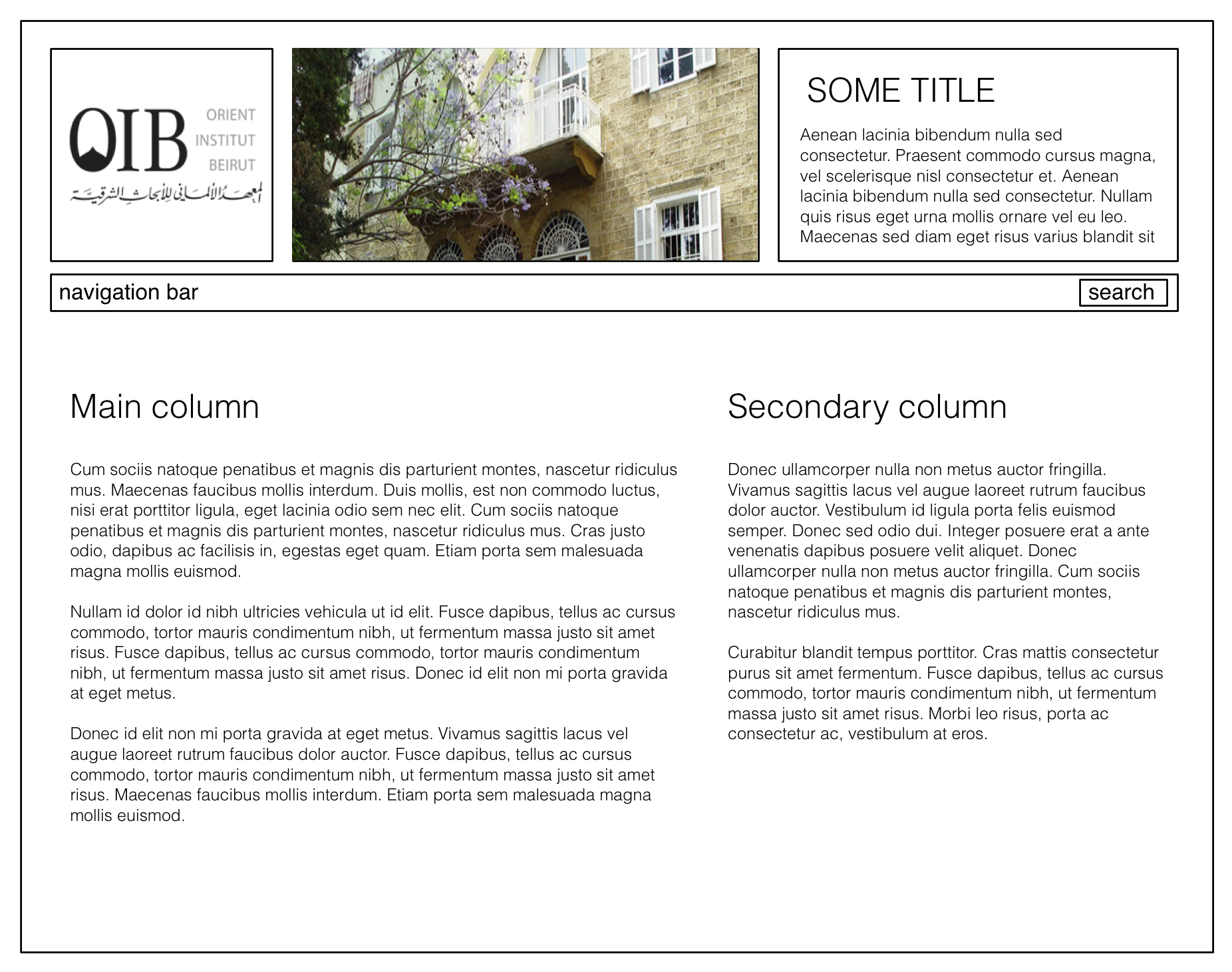 schematic mock-up of a generic page